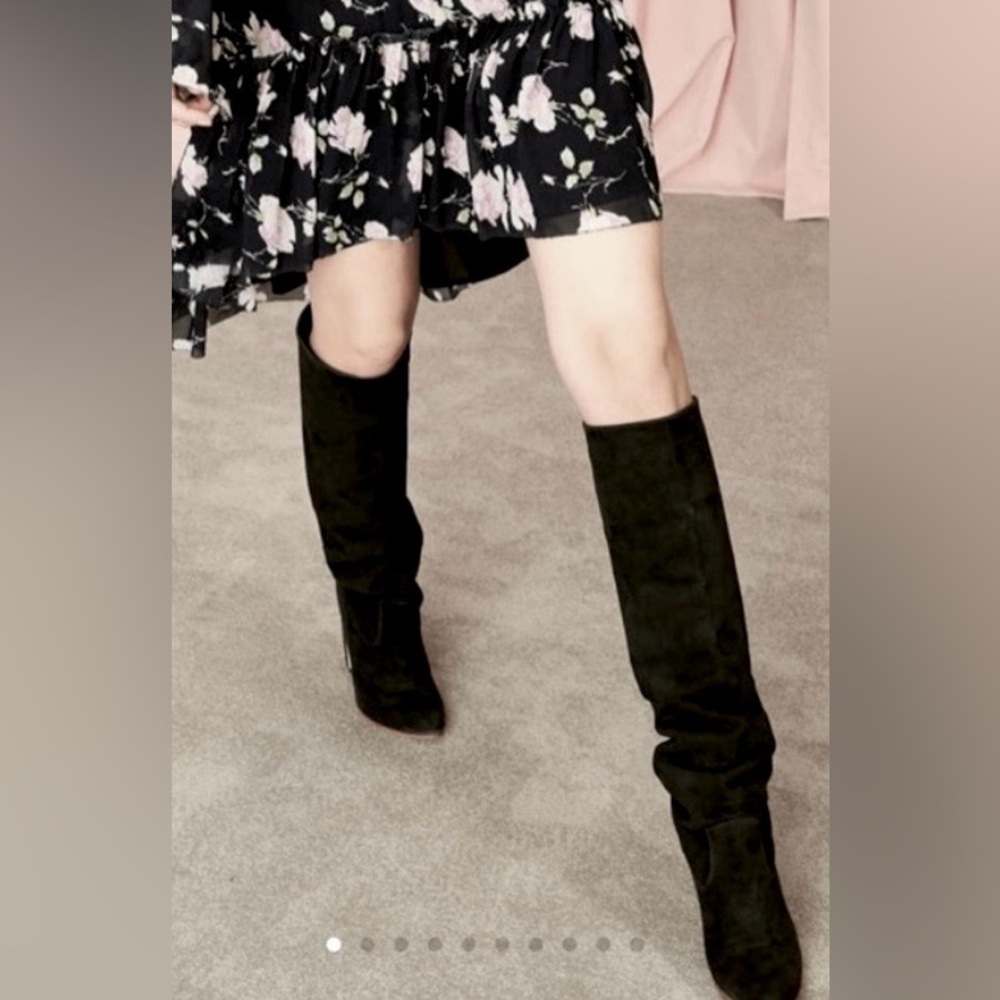 Ulla Johnson Sloane Boots Heeled Black Suede Slouch Knee High Size EU 38 = US 8
